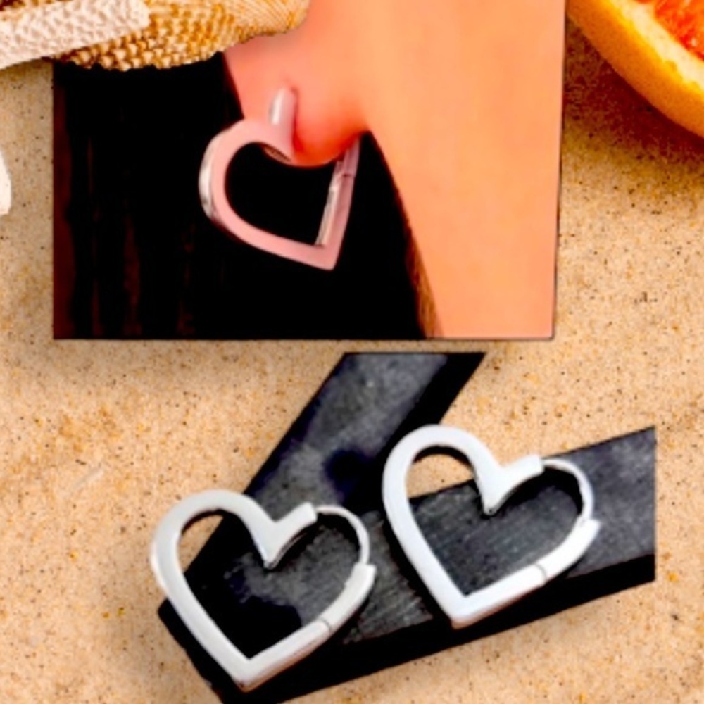 16mm Modern 925 Sterling Silver Huggie Earrings Heart Hoop